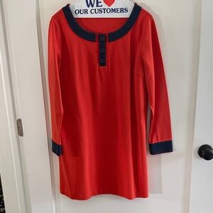 “Boden Red Shift Dress Navy Trim Button Detail Preppy Chic”